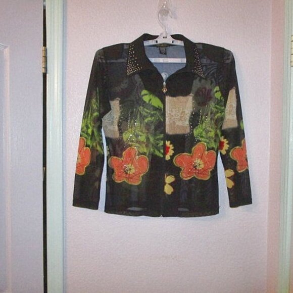 VALENTINA White TIGER Twin Set Size M RHINESTONES 2 Piece TOP & JACKET Vintage - Picture 7 of 12